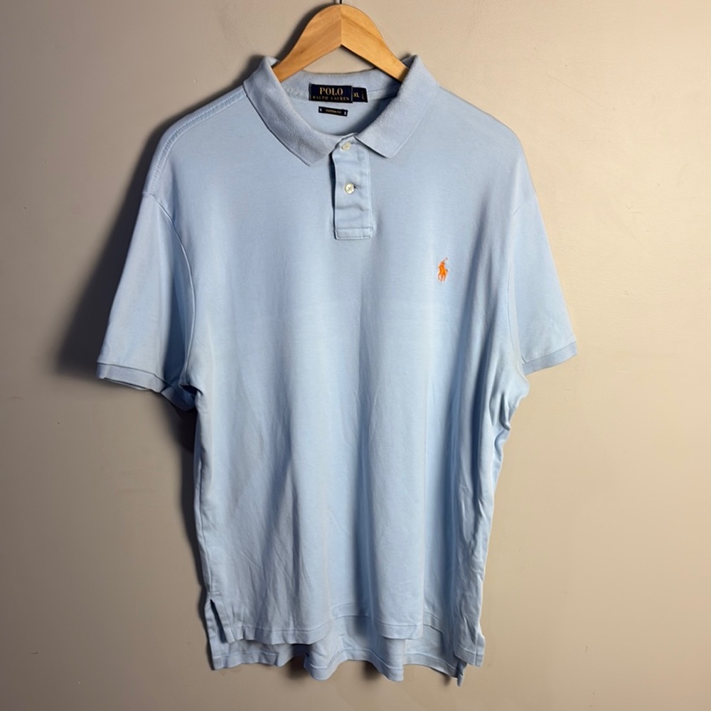 Polo Ralph Lauren Custom Fit Men's Short Sleeve Polo Blue Orange Pony Logo XL